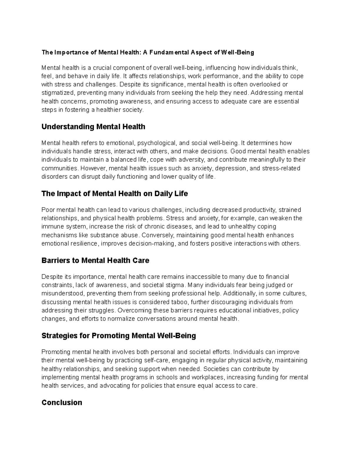 The Importance of Mental Health A Fundamental Aspect of Well-Being - It ...