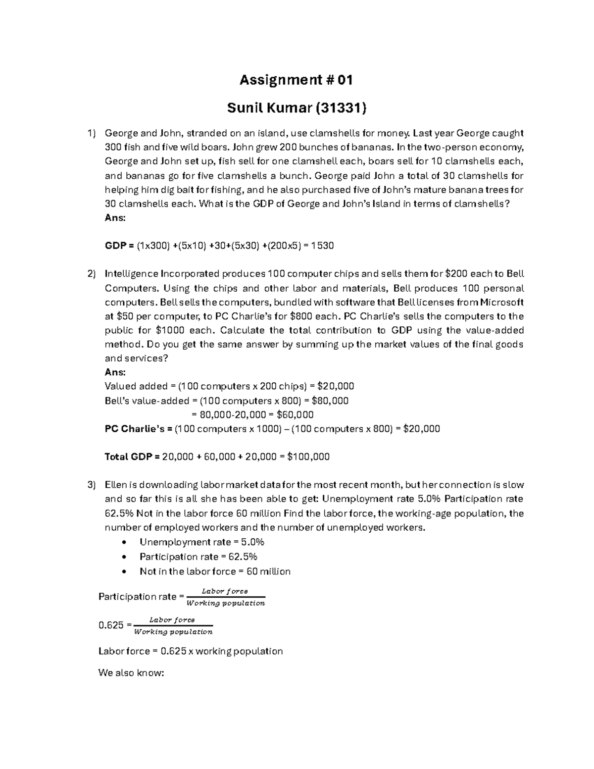 Assignment 1 - yes - Assignment # 01 Sunil Kumar (31331) George and ...