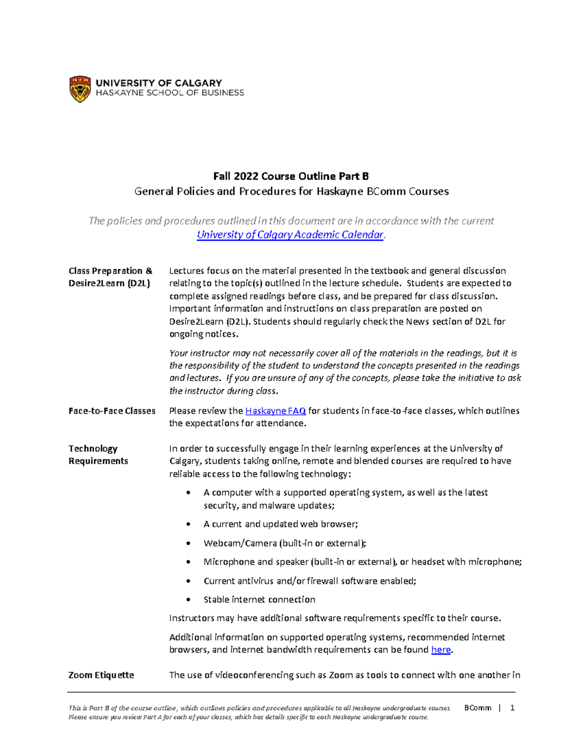 BComm Fall 2022 Course Outline Part B: Policies & Procedures - Studocu