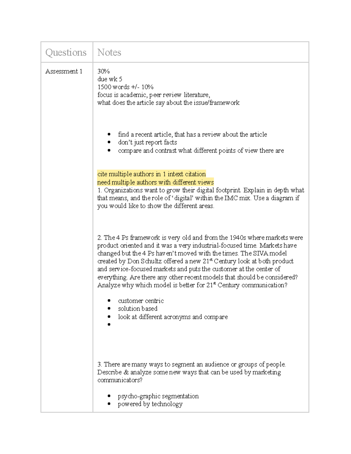 W1 Tutorial 1 notes - Assessment Outline and breakdown - Questions ...