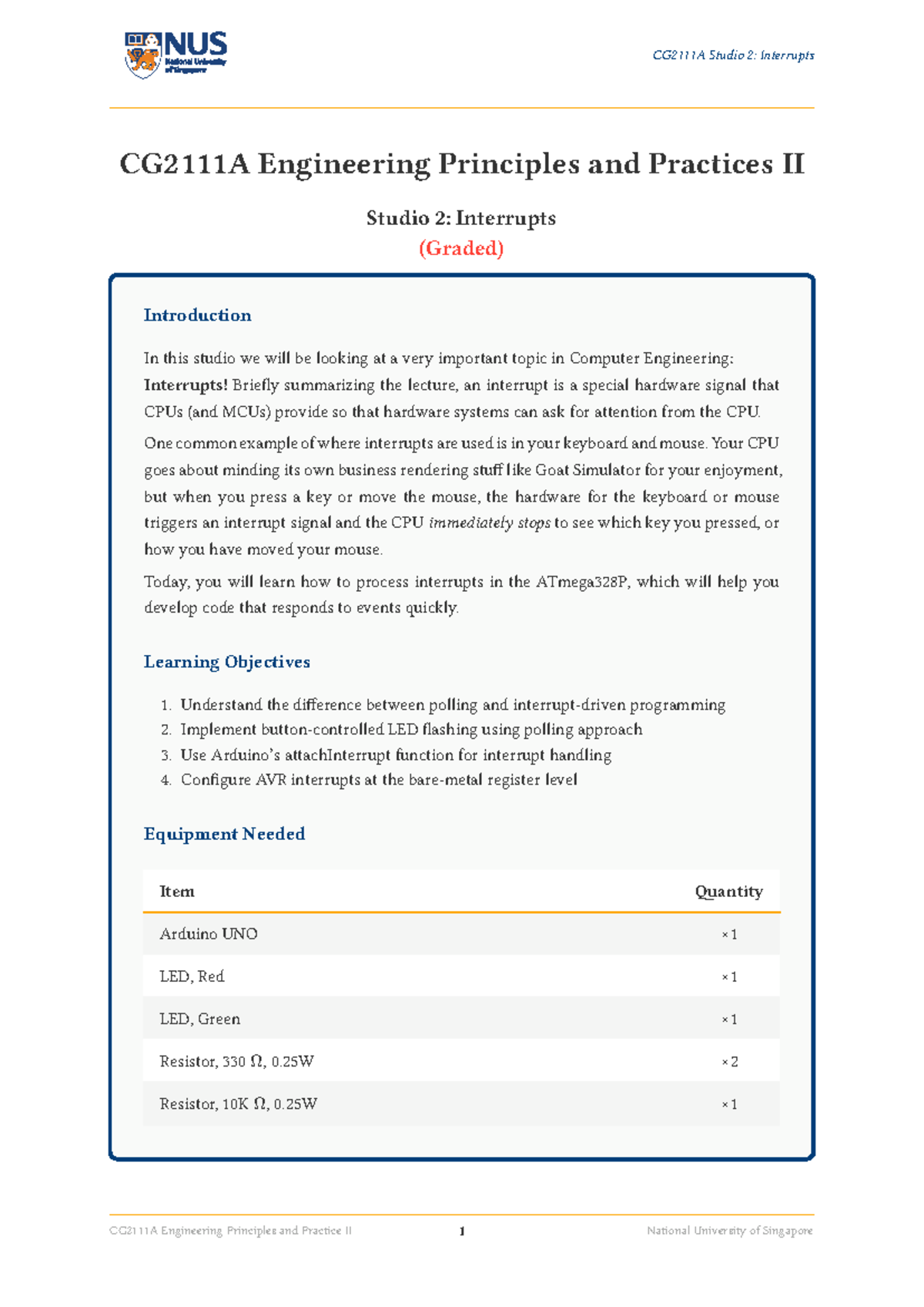 Studio 2: Interrupts in Engineering Principles and Practices II (Graded ...