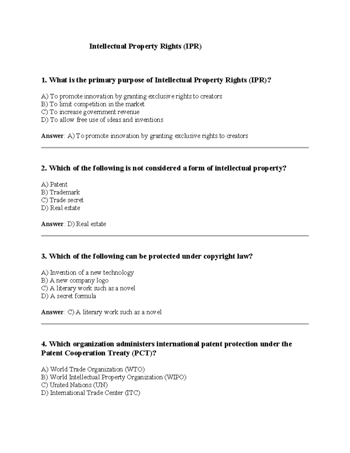 IPR MCQs: Comprehensive Questions & Answers on Intellectual Property ...