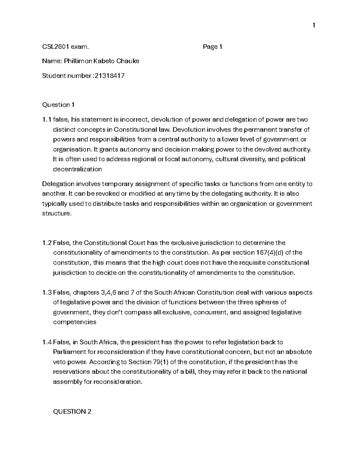 CSL2601 Final Exam Script - Constitutional Law Insights - Studocu