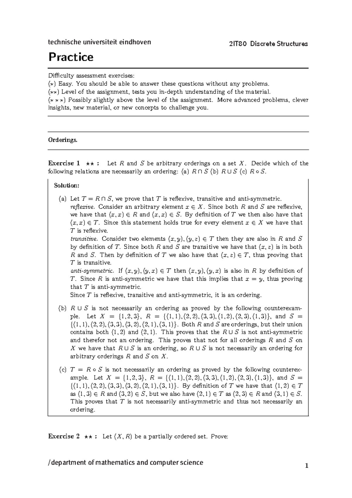 2IT80 Discrete Structures - Practice Exercises and Solutions - Studeersnel