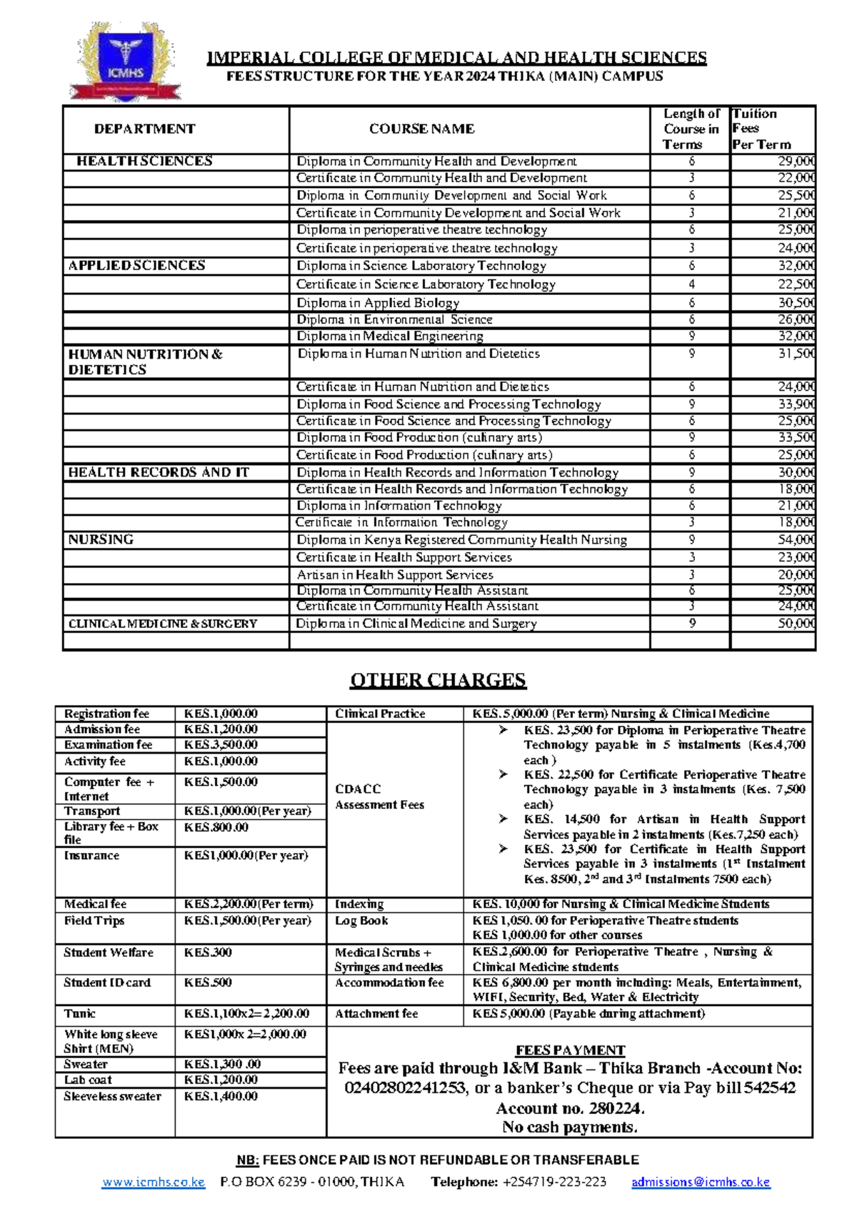 IMPERIAL COLLEGE FEES Structure 2024 - Thika Main Campus - Studocu