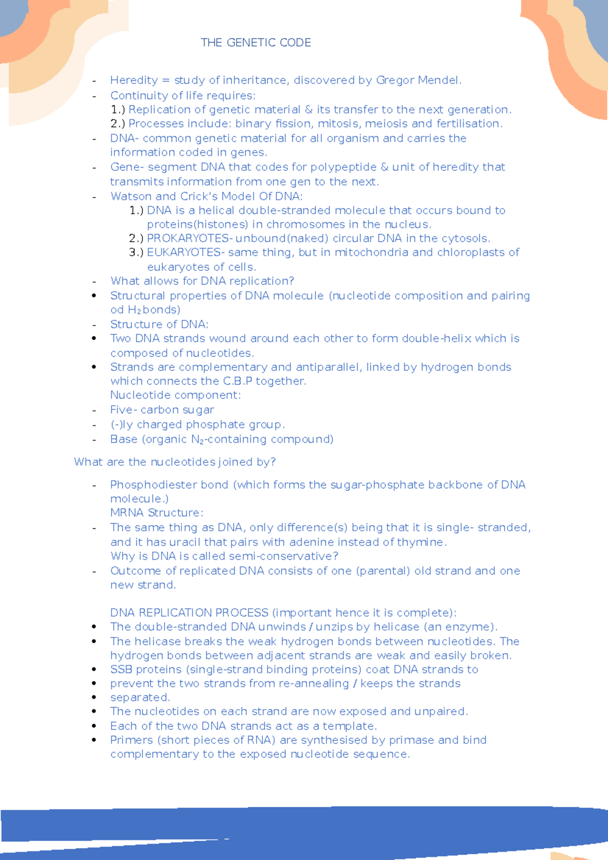 WACE Biology Chapter 1: Essential Genetic Code Notes for Revision - Studocu