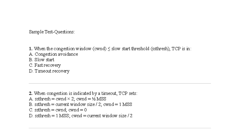 Sample Test Questions for Networking (CIS 101) - Studocu