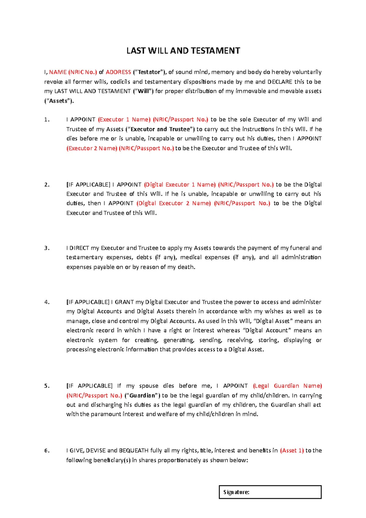 Sample Last Will and Testament Document for Legal Reference - Studocu