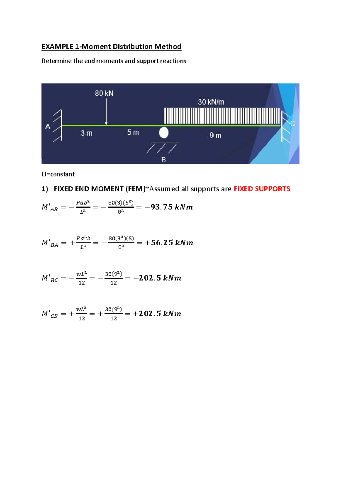 MDM Example 1 Lecturer - MOMENT DISTRIBUTE METHOD - EXAMPLE 1-Moment ...