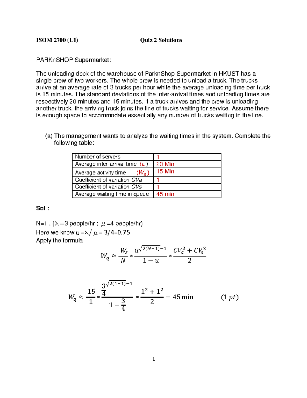 Quiz 2 Solutions for ISOM 2700 (L1) - PARKnSHOP Analysis - Studocu