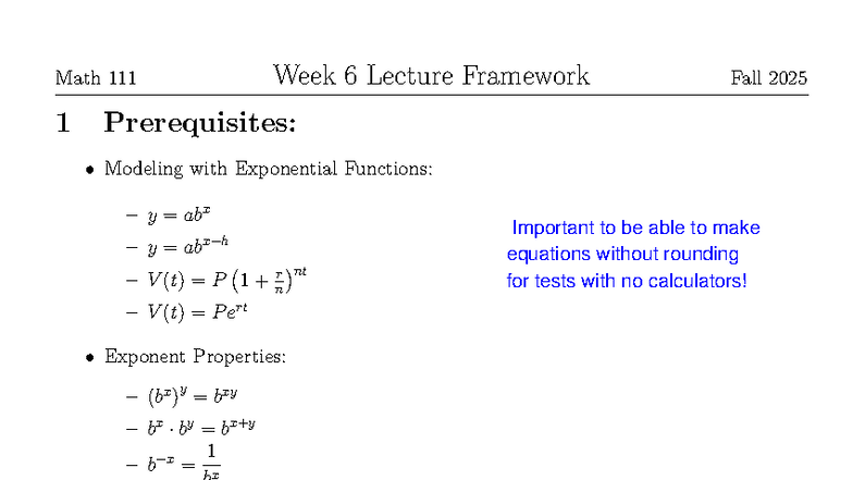 Math 111 Week 6 Lecture Notes: Exponential & Logarithmic Functions ...