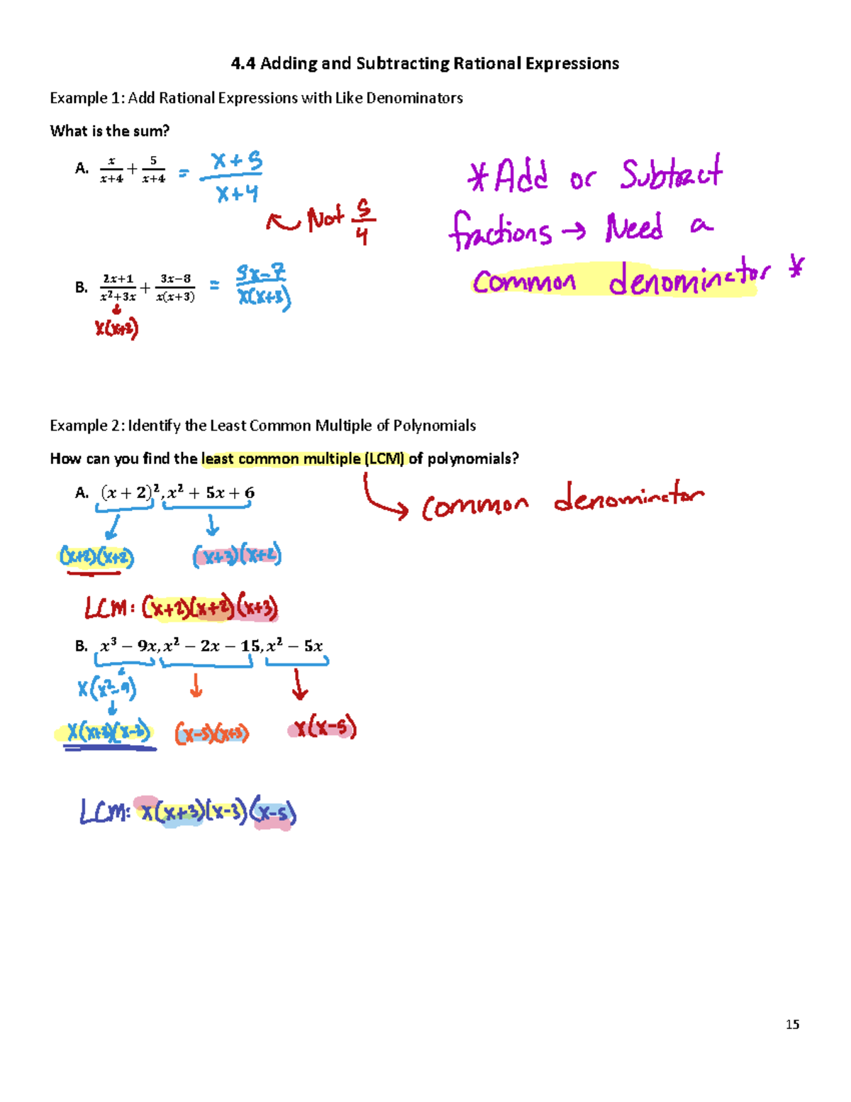 Rational Expressions: Adding, Subtracting & Simplifying Examples - Studocu