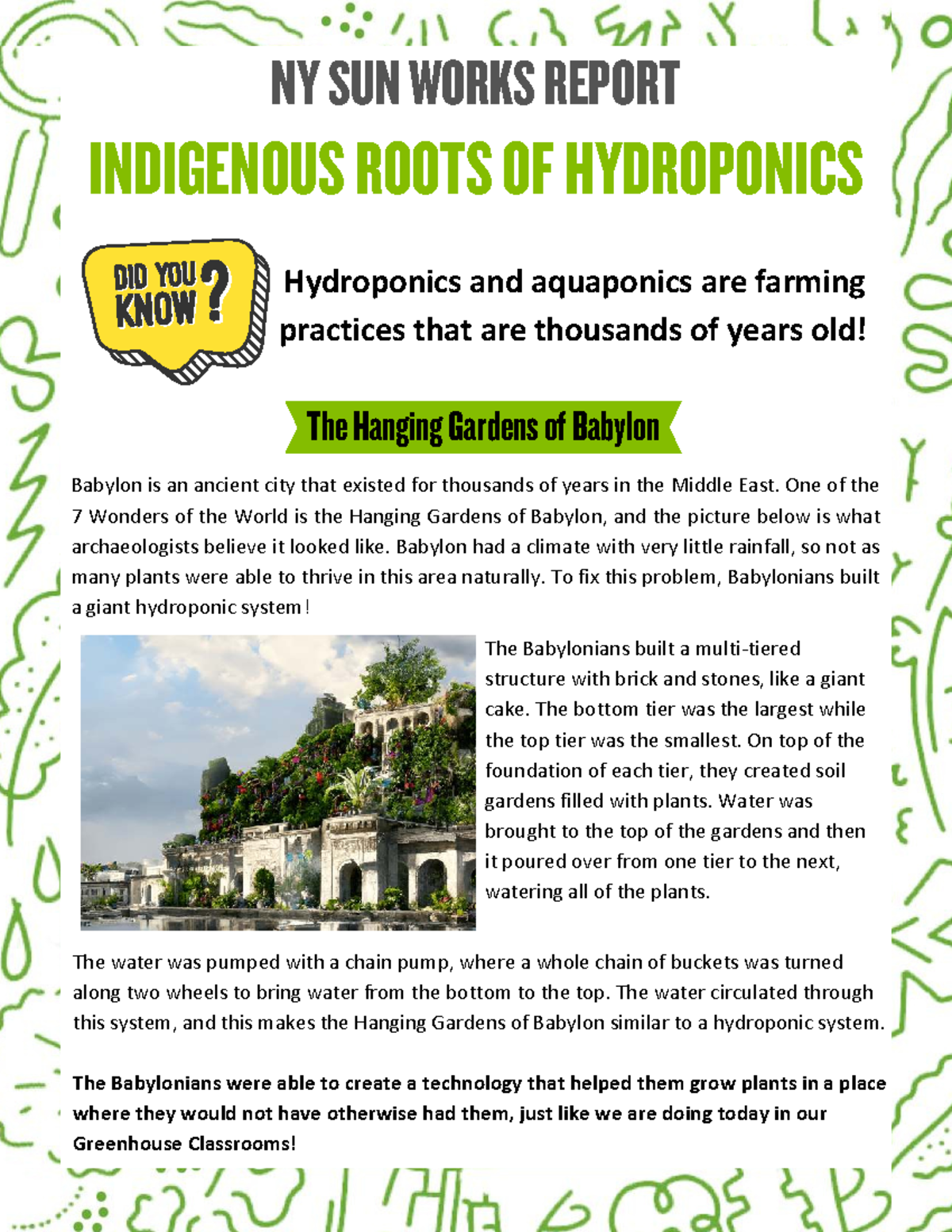 NY SUN WORKS REPORT: History of Hydroponics and Indigenous Roots - Studocu