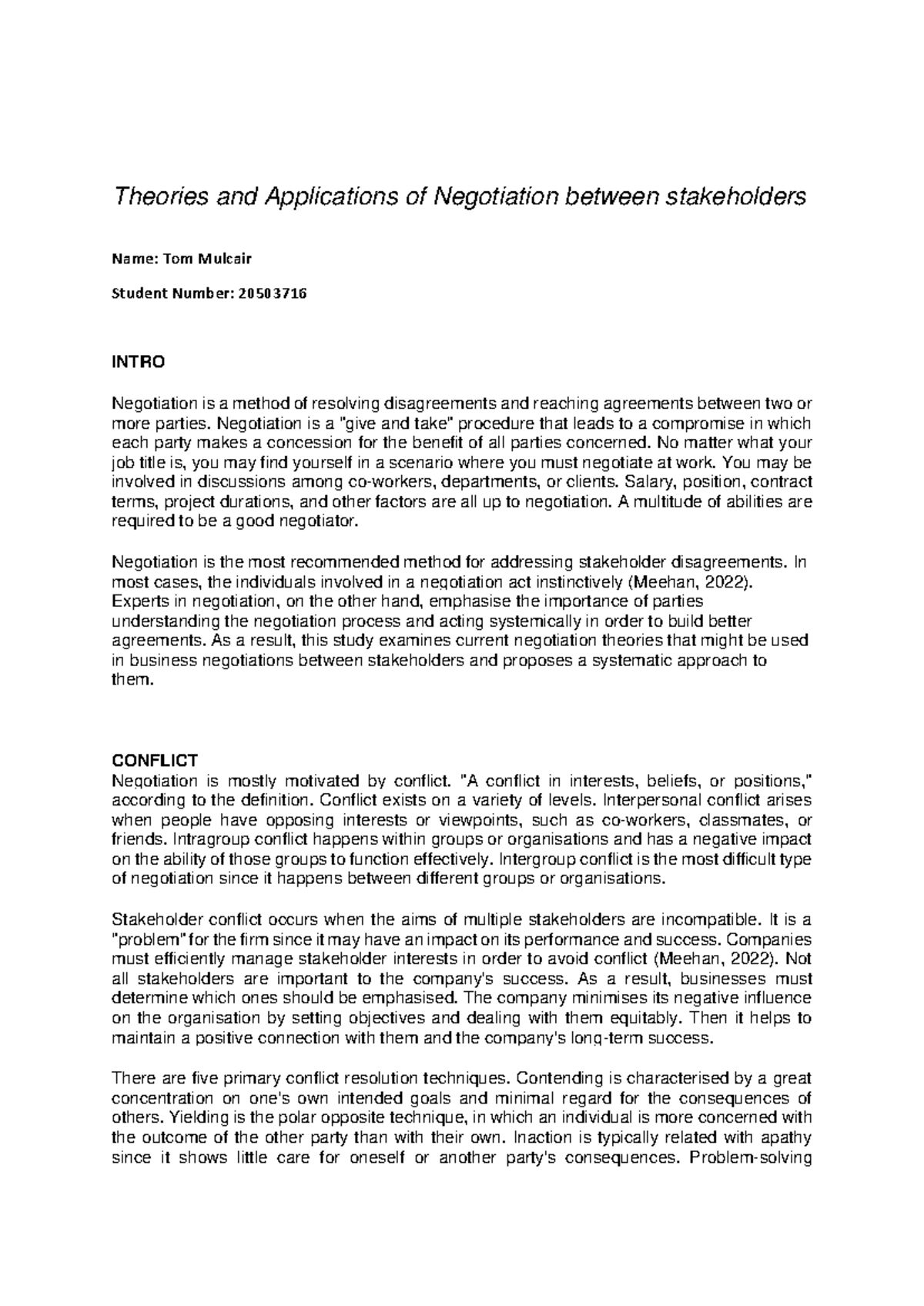 Negotiation Theories and Applications: Stakeholder Conflict Analysis ...