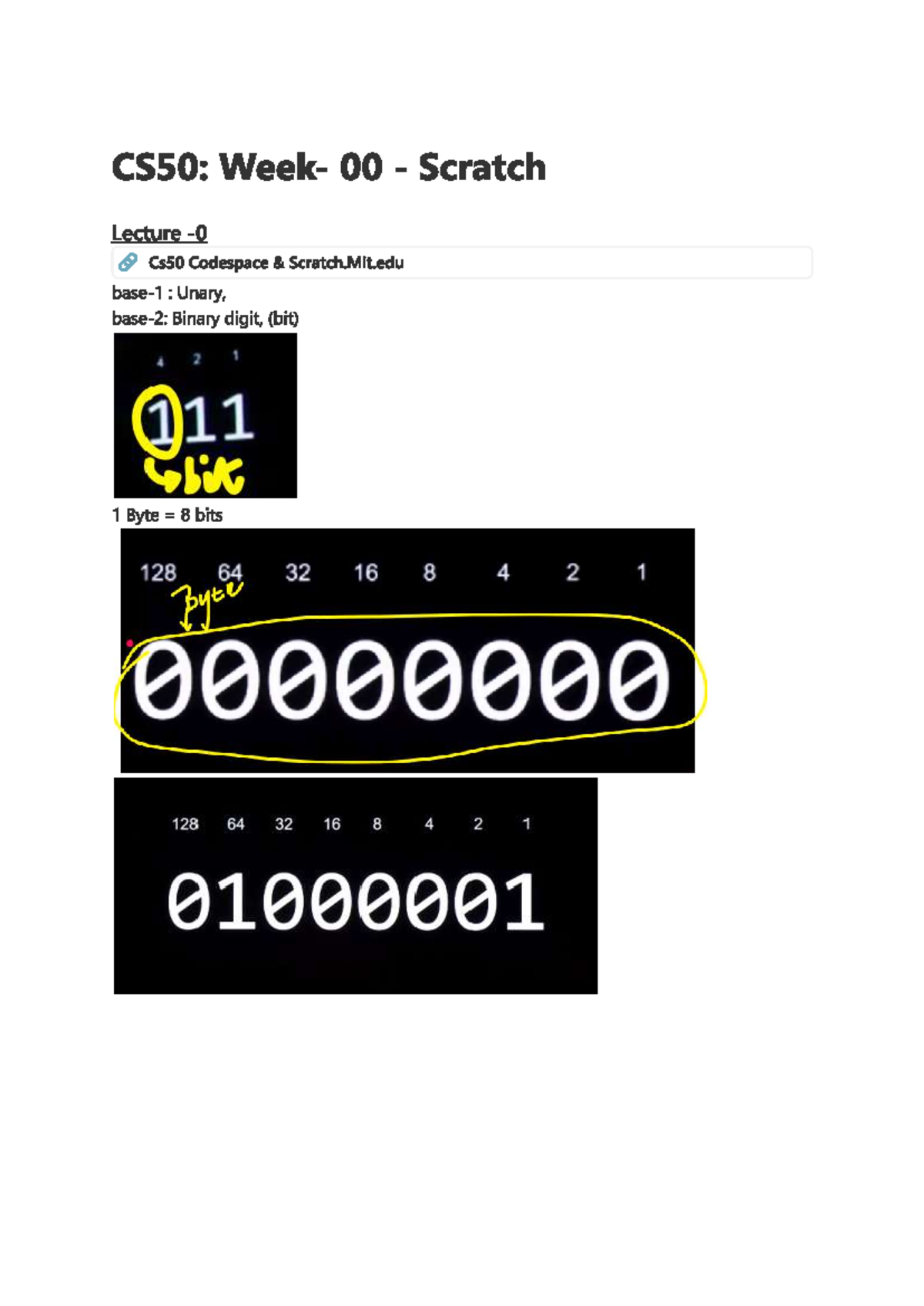 CS50: 00 Scratch Lecture - Understanding Binary and ASCII Codes - Studocu
