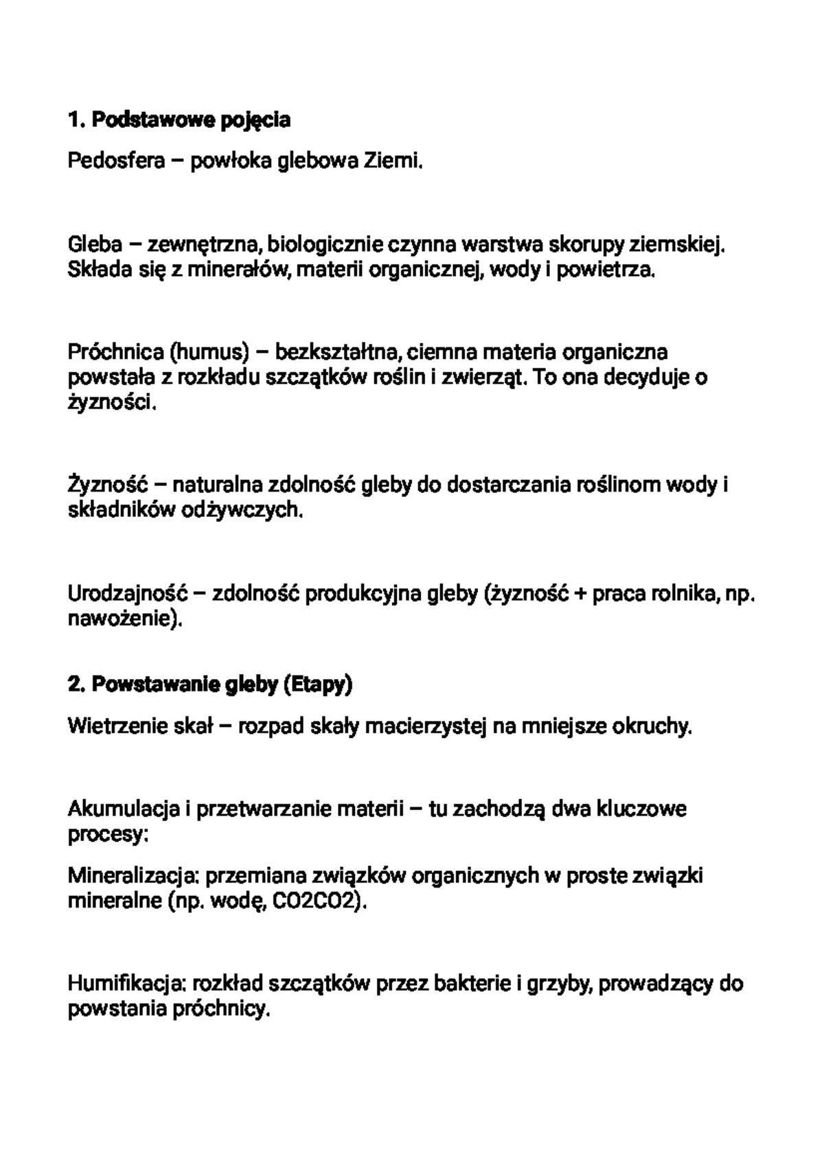 Gleba i jej powstawanie: Kluczowe pojęcia i procesy glebotwórcze - Studocu