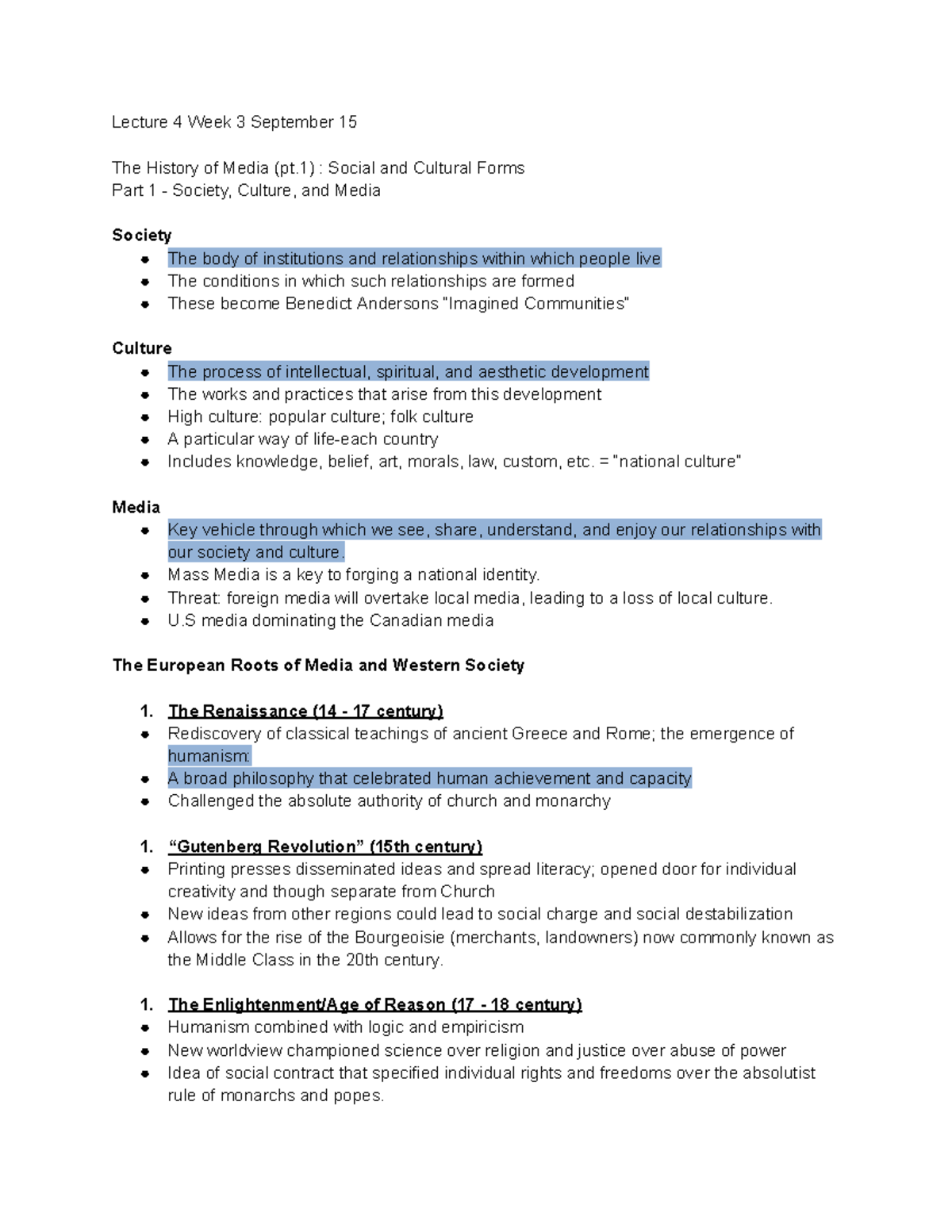 Lecture 4: The History of Media (pt.1) - Society, Culture & Media - Studocu
