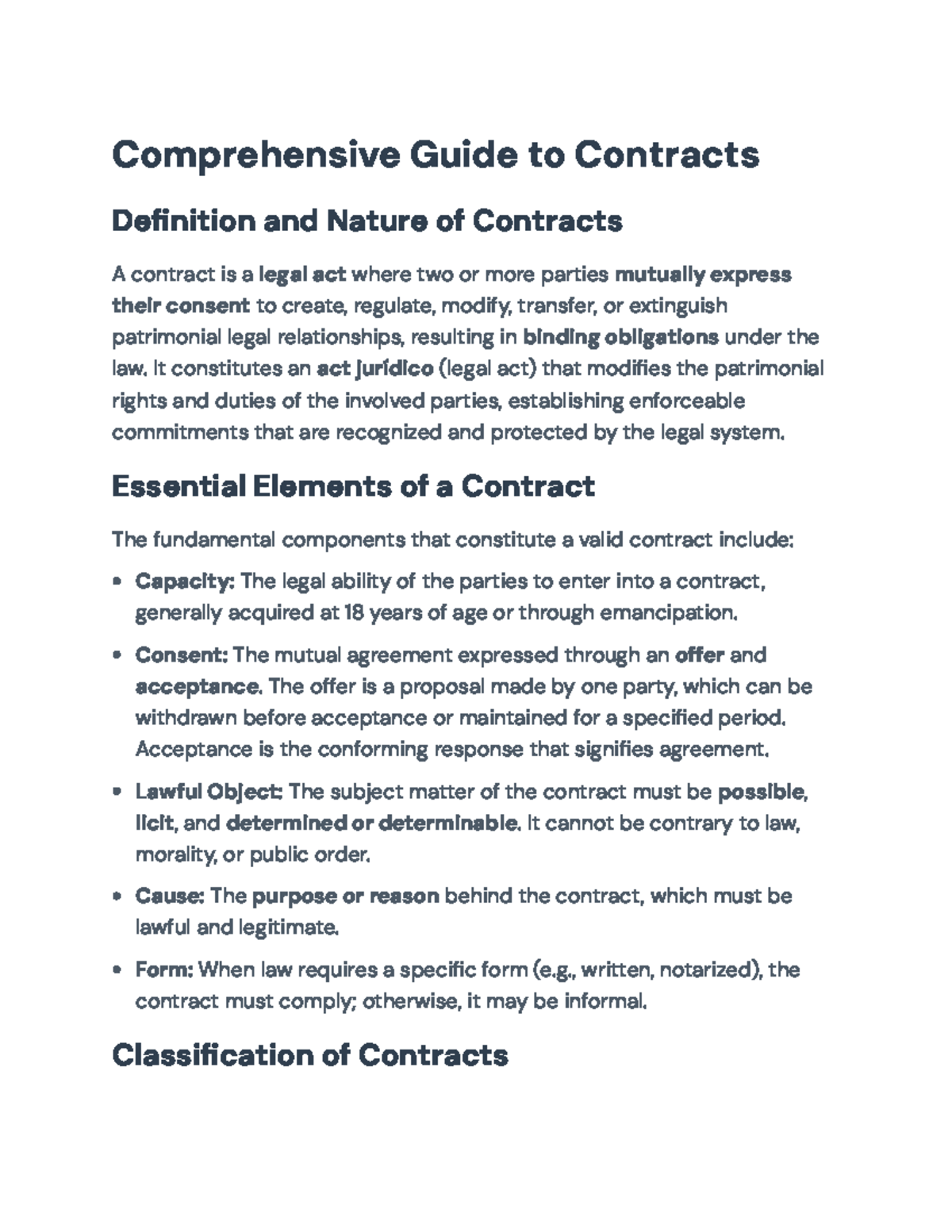 Comprehensive Guide to Contracts: Definition, Elements & Types - Studocu