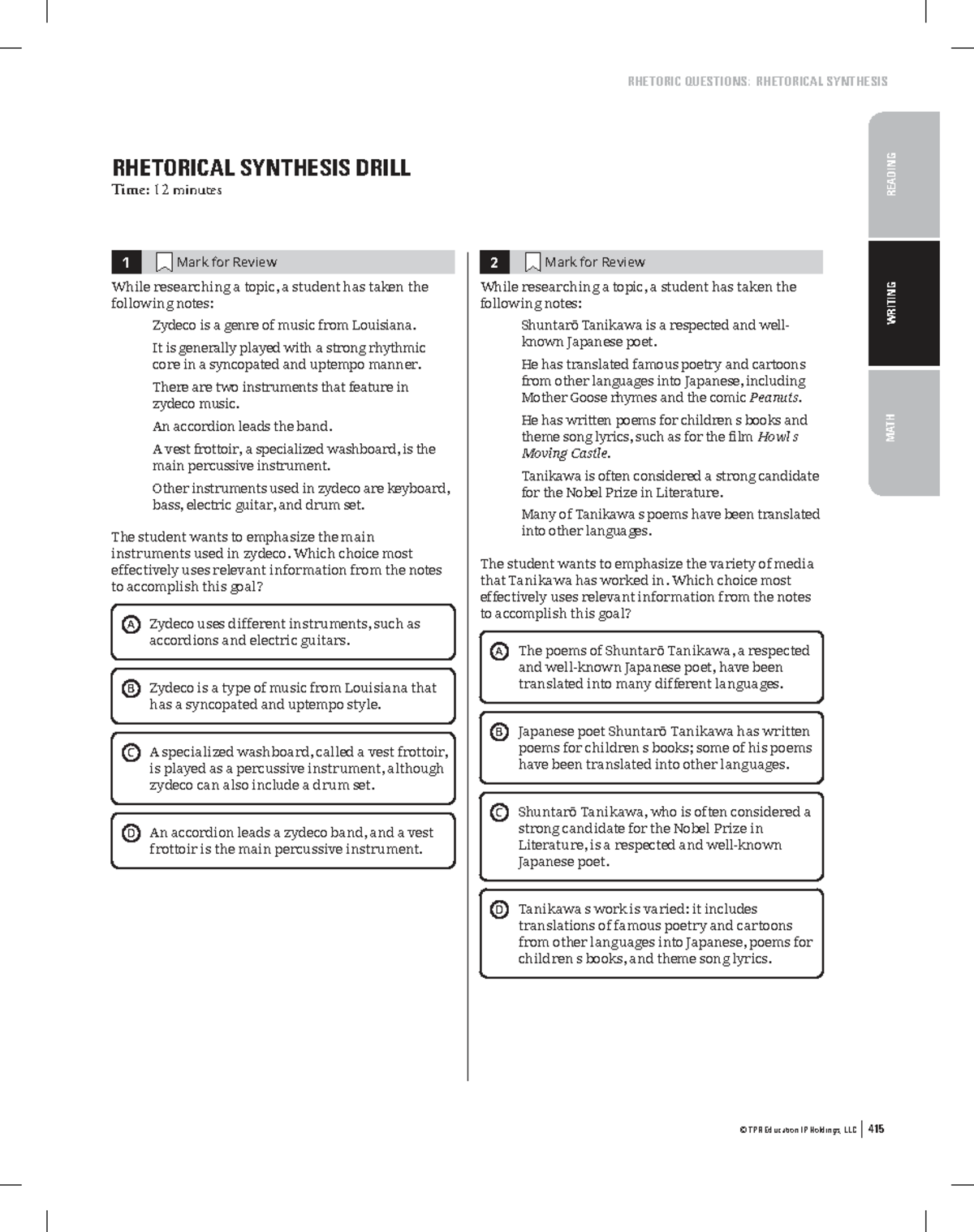 DIGITAL SAT MANUAL: RHETORICAL SYNTHESIS STUDY NOTES - Studocu