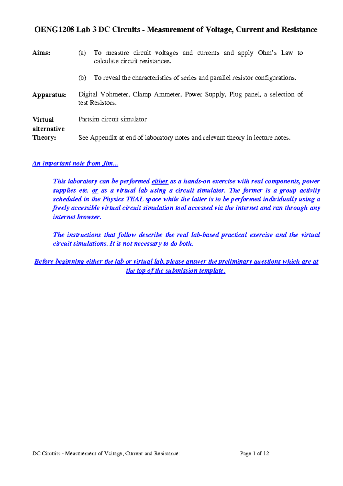 DC Circuits - Measurement Of VIR 2022 - OENG1208 Lab 3 DC Circuits ...