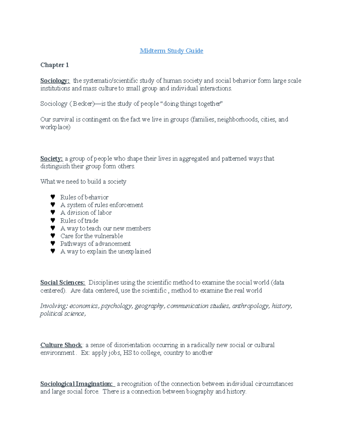 Midterm Study Guide: Key Concepts in Sociology (Chapter 1-5) - Studocu