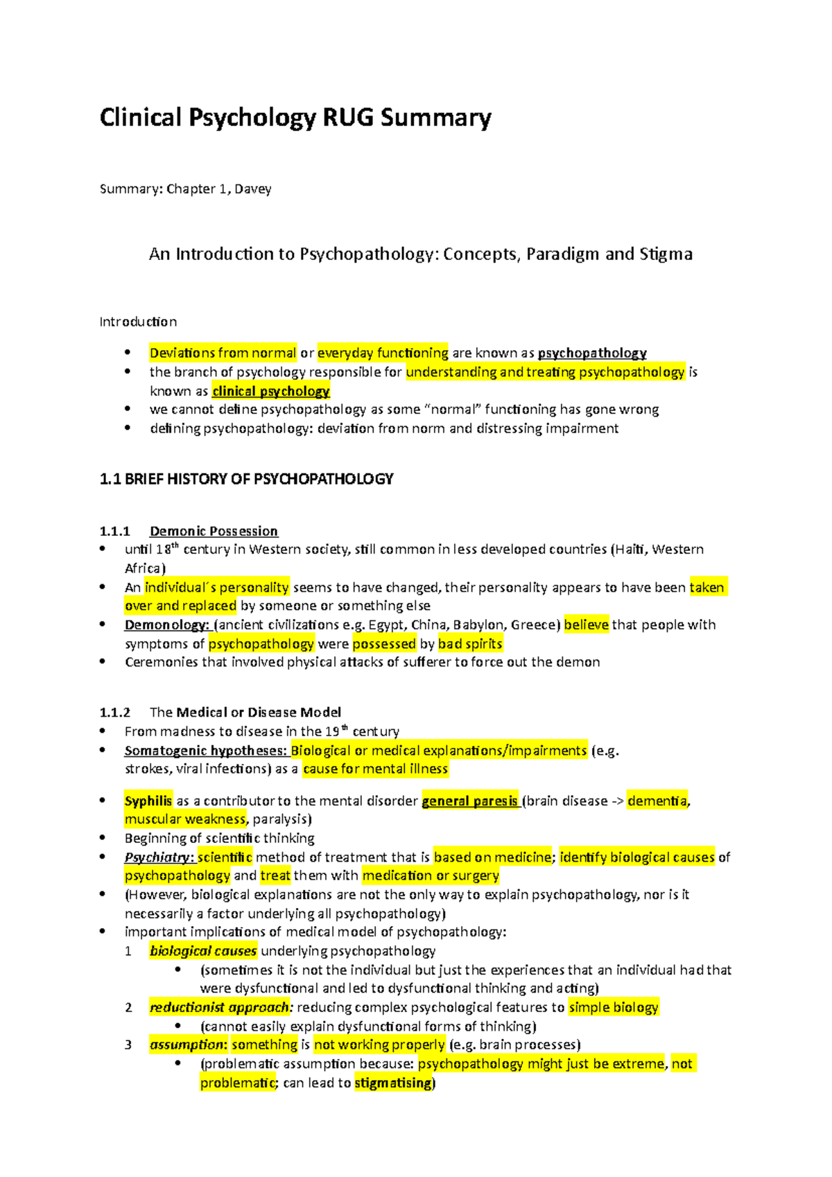 Clinical Psychology RUG Summary: Insights into Psychopathology & Models ...