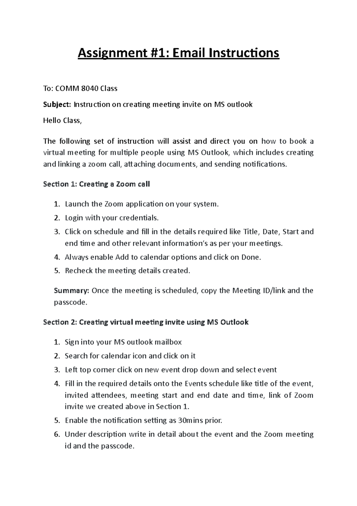 W-6 -Assignment #1 Email Instructions - Assignment #1: Email ...
