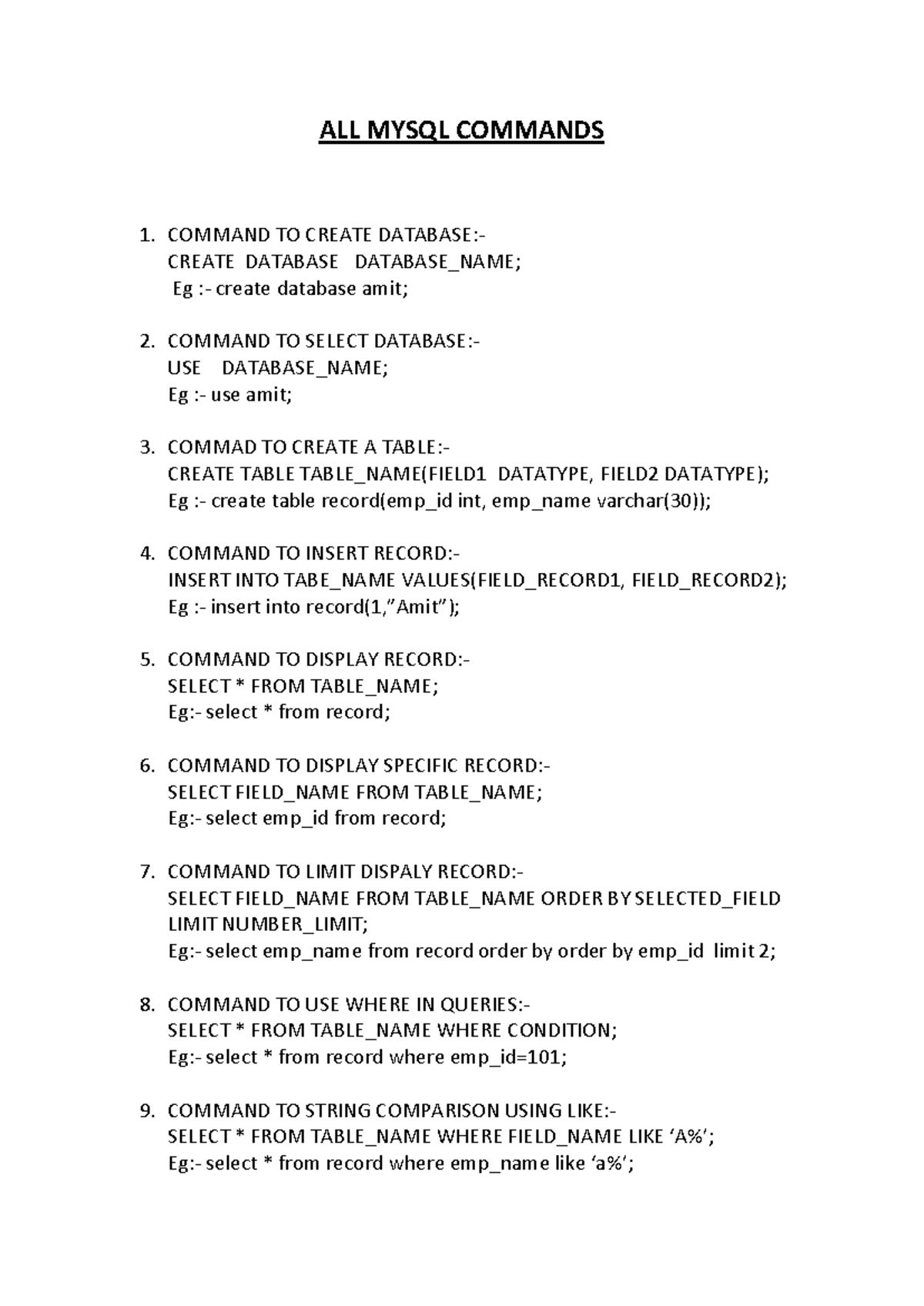 MySQL Commands Reference Guide: Essential SQL Syntax and Functions ...