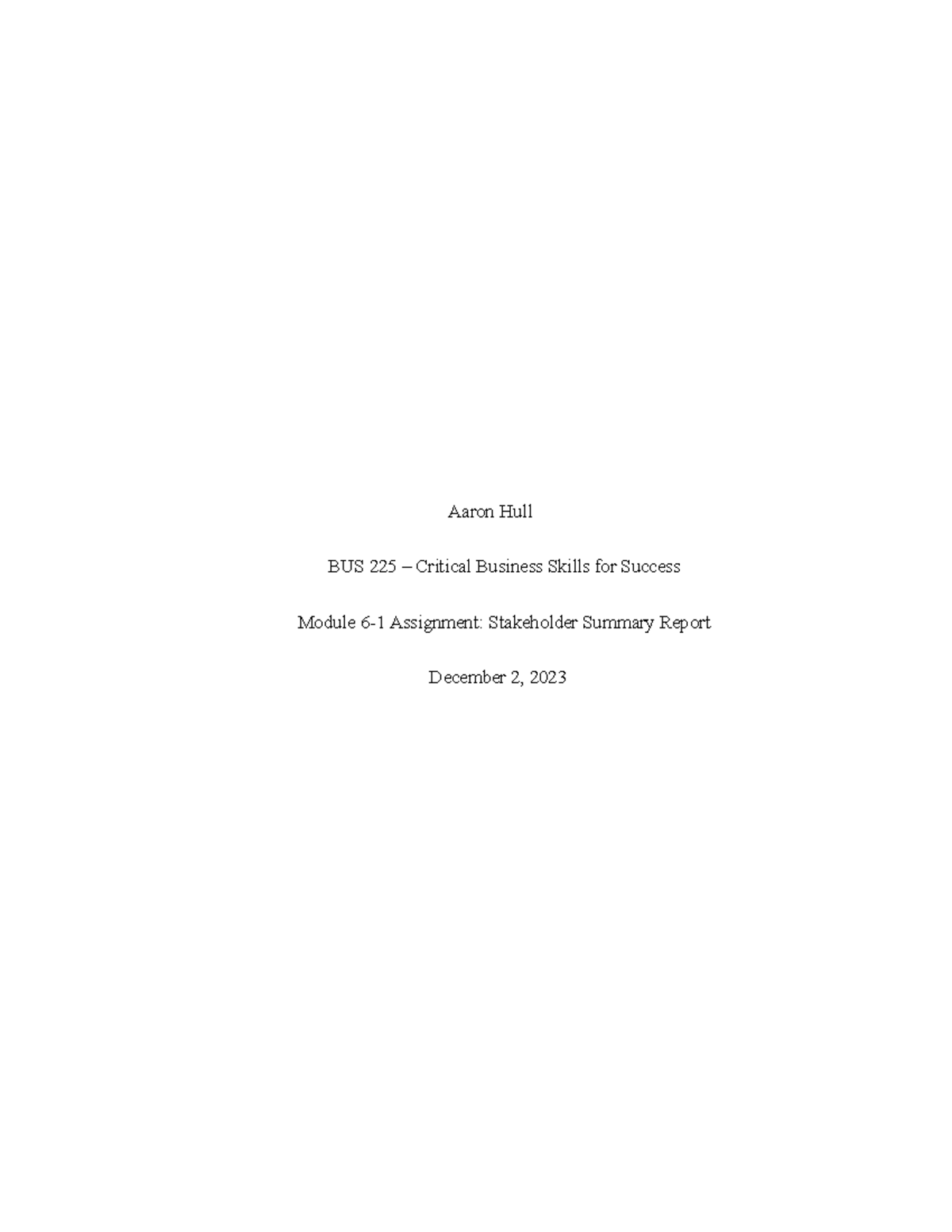 BUS 225 Module 6-1 Assignment: Stakeholder Summary Report on Estée ...