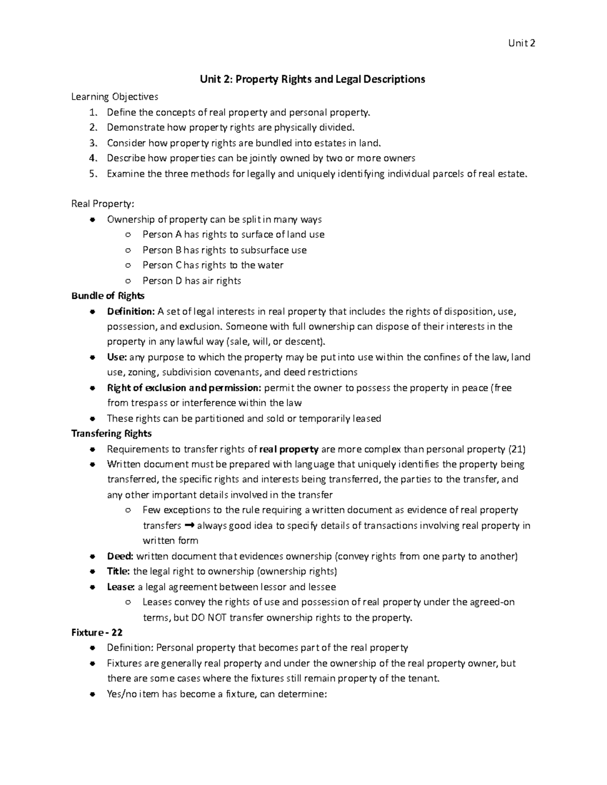 Intro RE Principles, Unit 2 Textbook Notes - Unit 2: Property Rights ...
