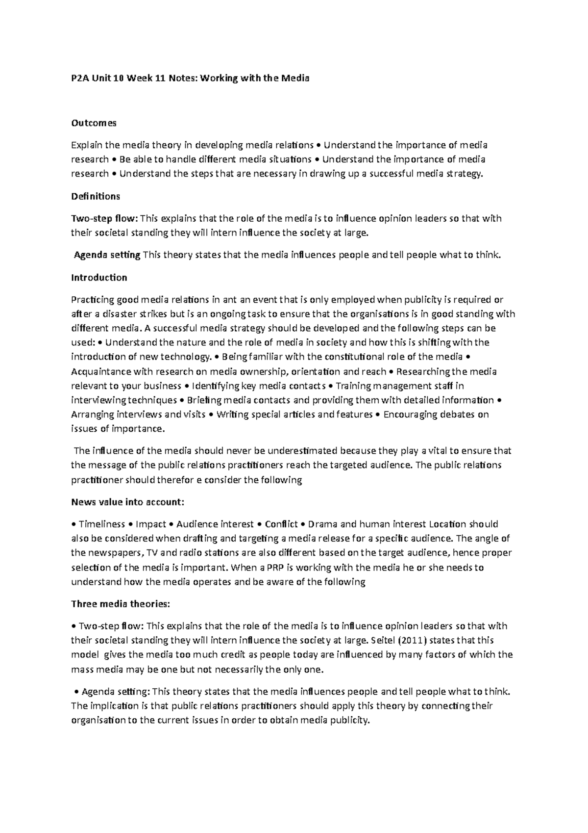 PR2A Week 11 Notes - P2A Unit 10 Week 11 Notes: Working with the Media ...