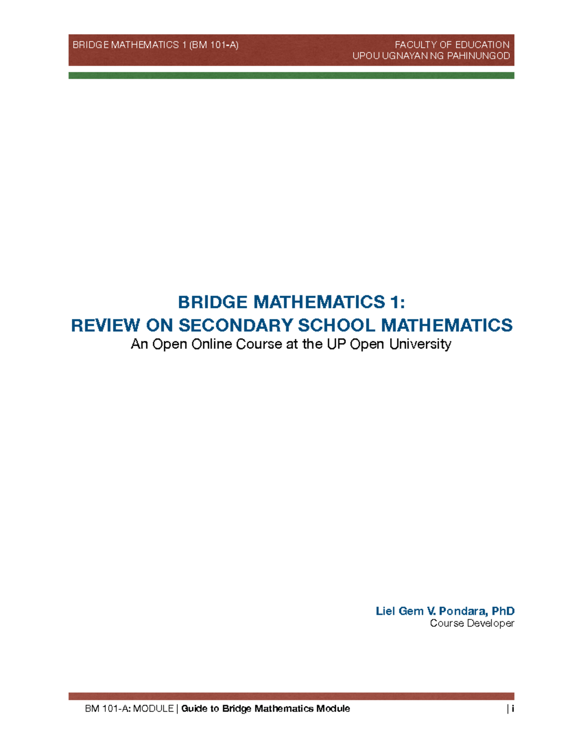 BM 101-A: Comprehensive Guide to Bridge Mathematics 1 Module - Studocu
