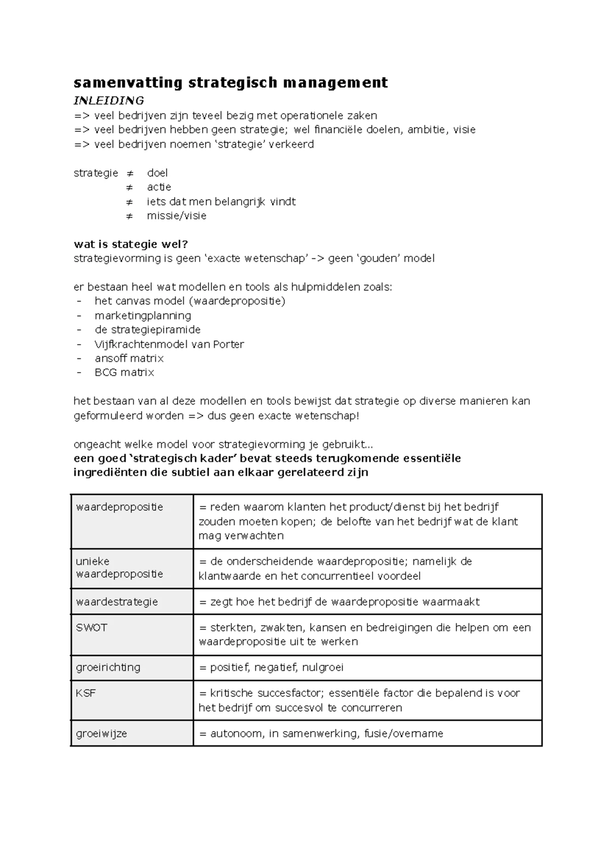 Samenvatting Lesnotities Strategisch Management STM - Periode 2 - Studocu
