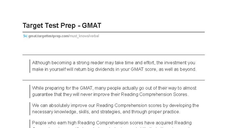 Target Test Prep GMAT: Essential Reading Comprehension Strategies - Studocu
