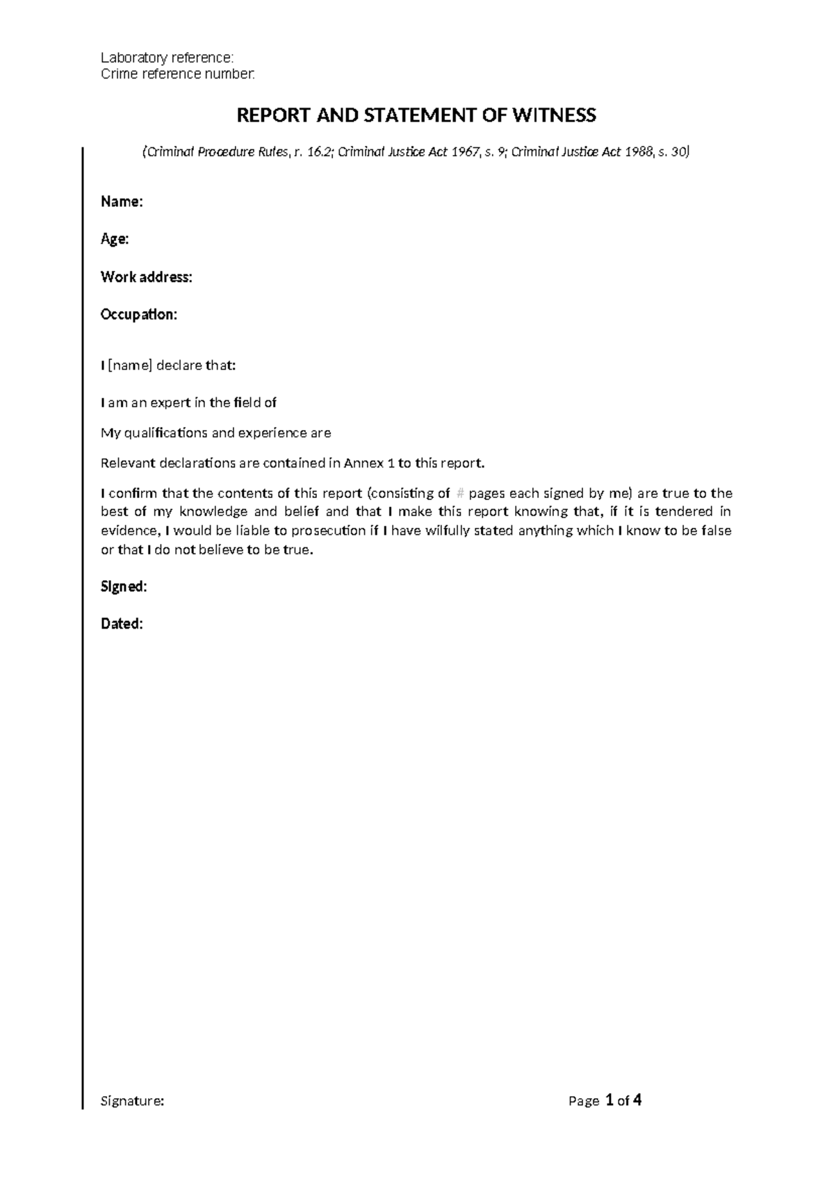 Witness Statement Report: Crime Reference No. & Forensic Analysis - Studocu