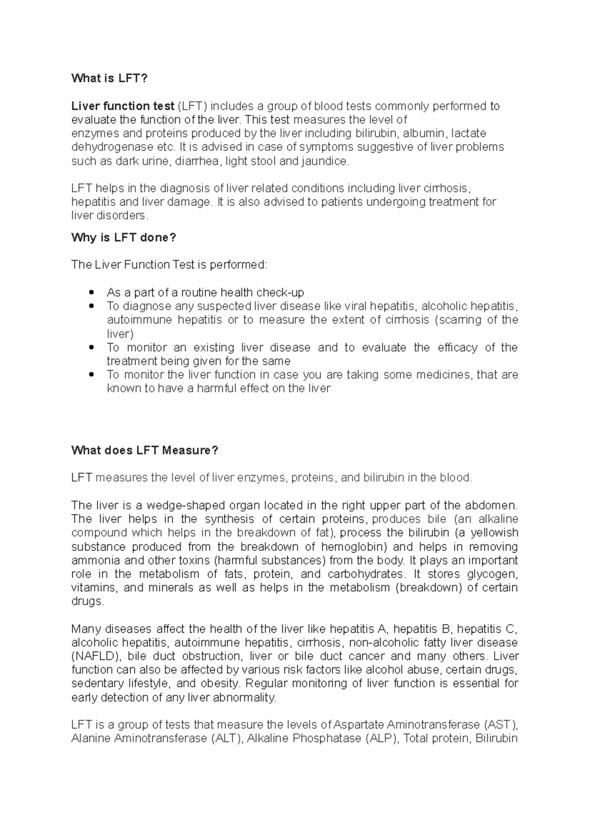 LFT - Comprehensive Overview of Liver Function Tests and Their ...