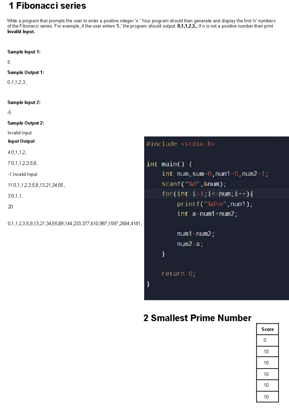 Level 2 Programming Tasks: Fibonacci, Prime Numbers, and More - Studocu