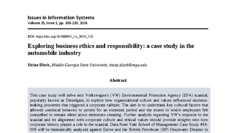 Exploring Corporate Ethics: The VW Dieselgate Case Study (IIS 2024 ...