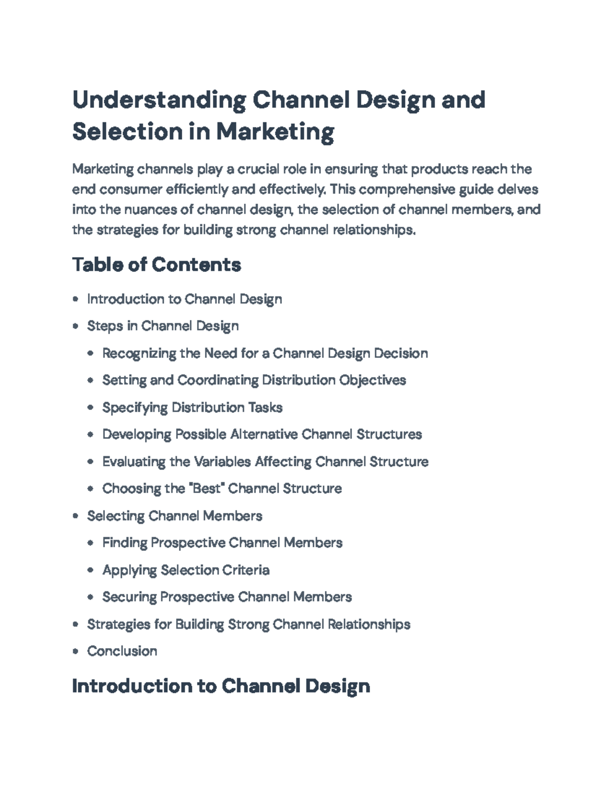 Understanding Channel Design and Selection in Marketing Strategies ...