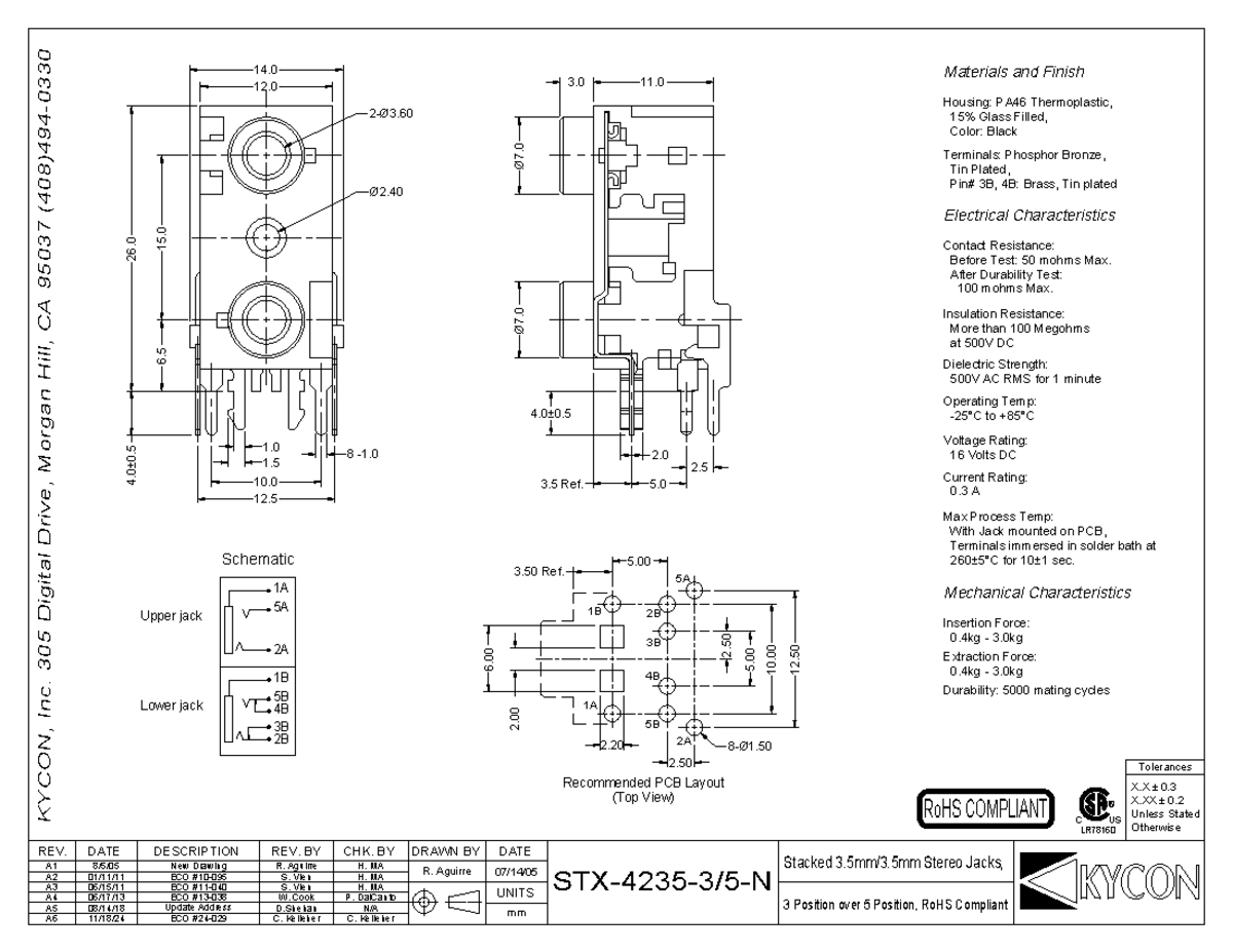 STX 4235 3 5 N - Technical Specifications for Stacked Stereo Jacks ...