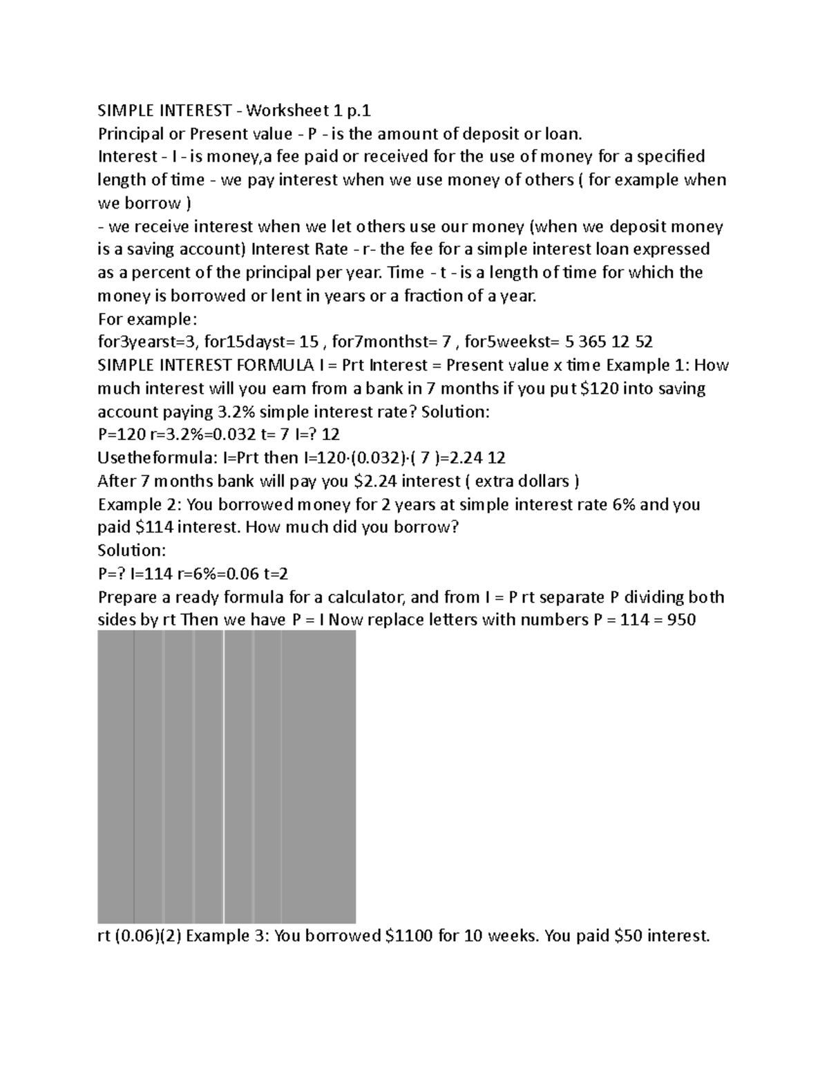 Calculating Simple Interest Worksheet 200x260