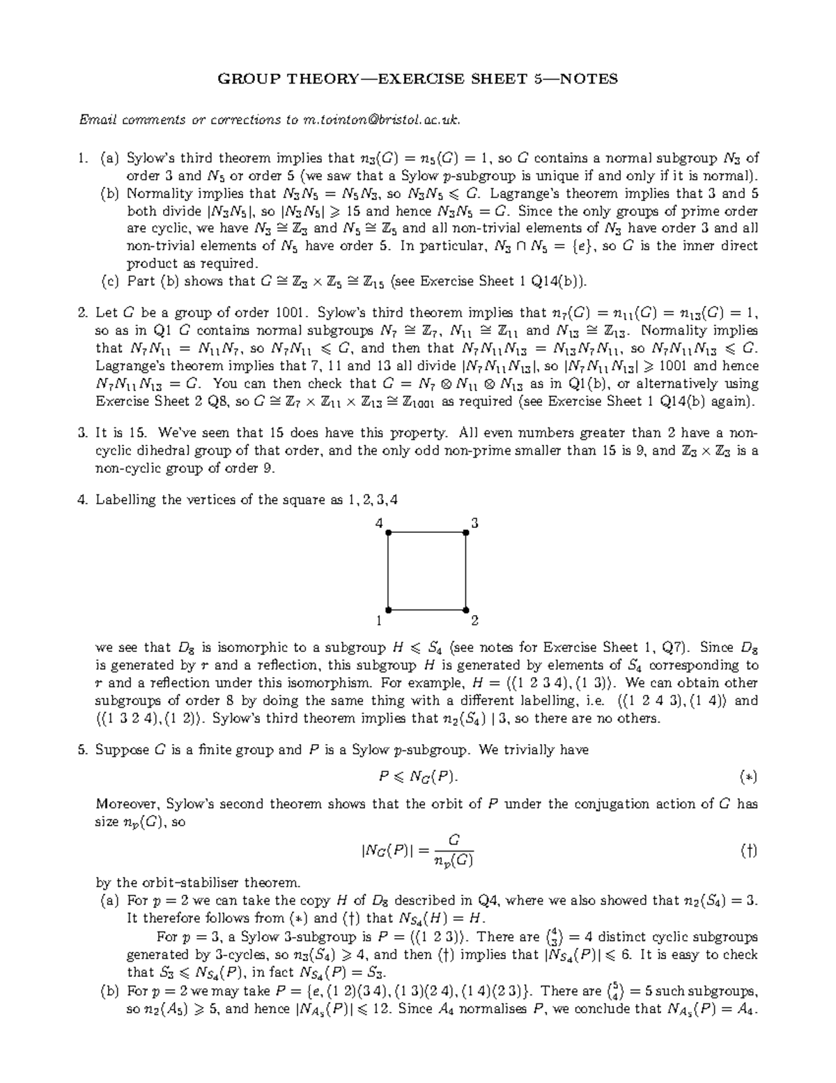 GROUP SHEET: Notes on Group Theory Theorems and Exercises - Studocu