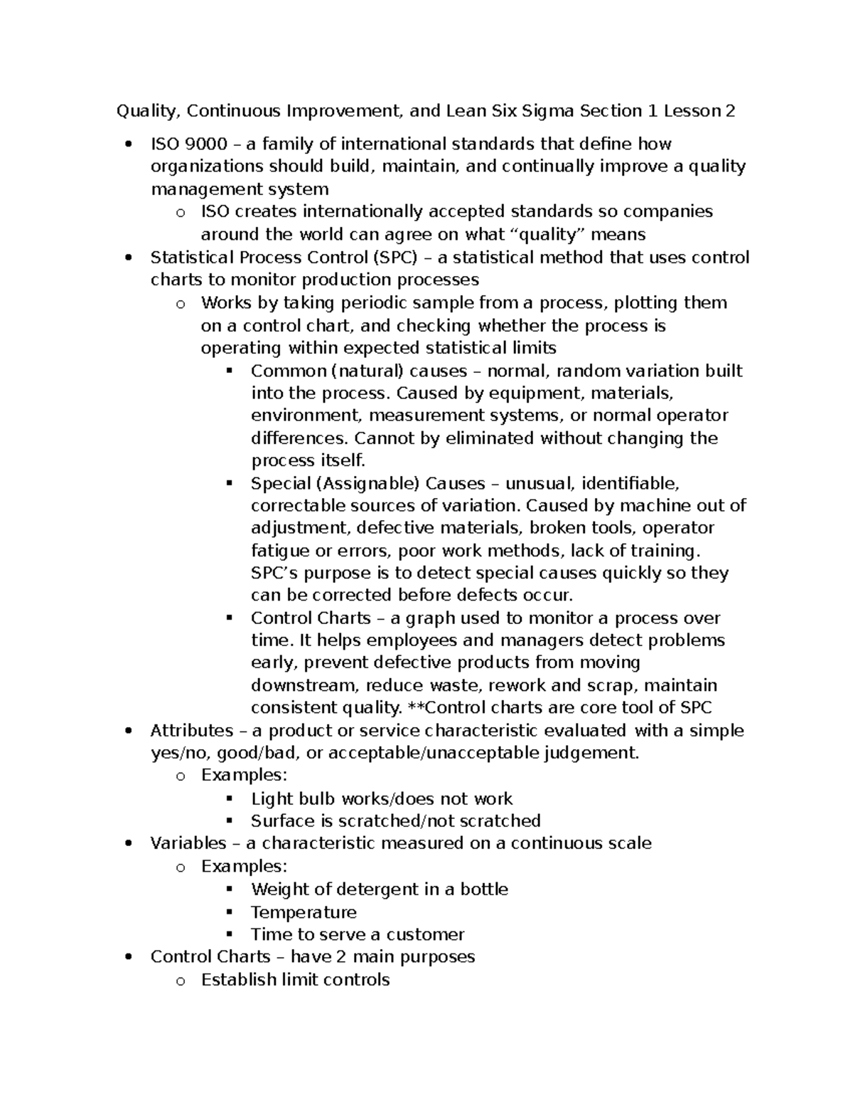 Lesson 2 - Quality Management & SPC Overview (ISO Standards) - Studocu