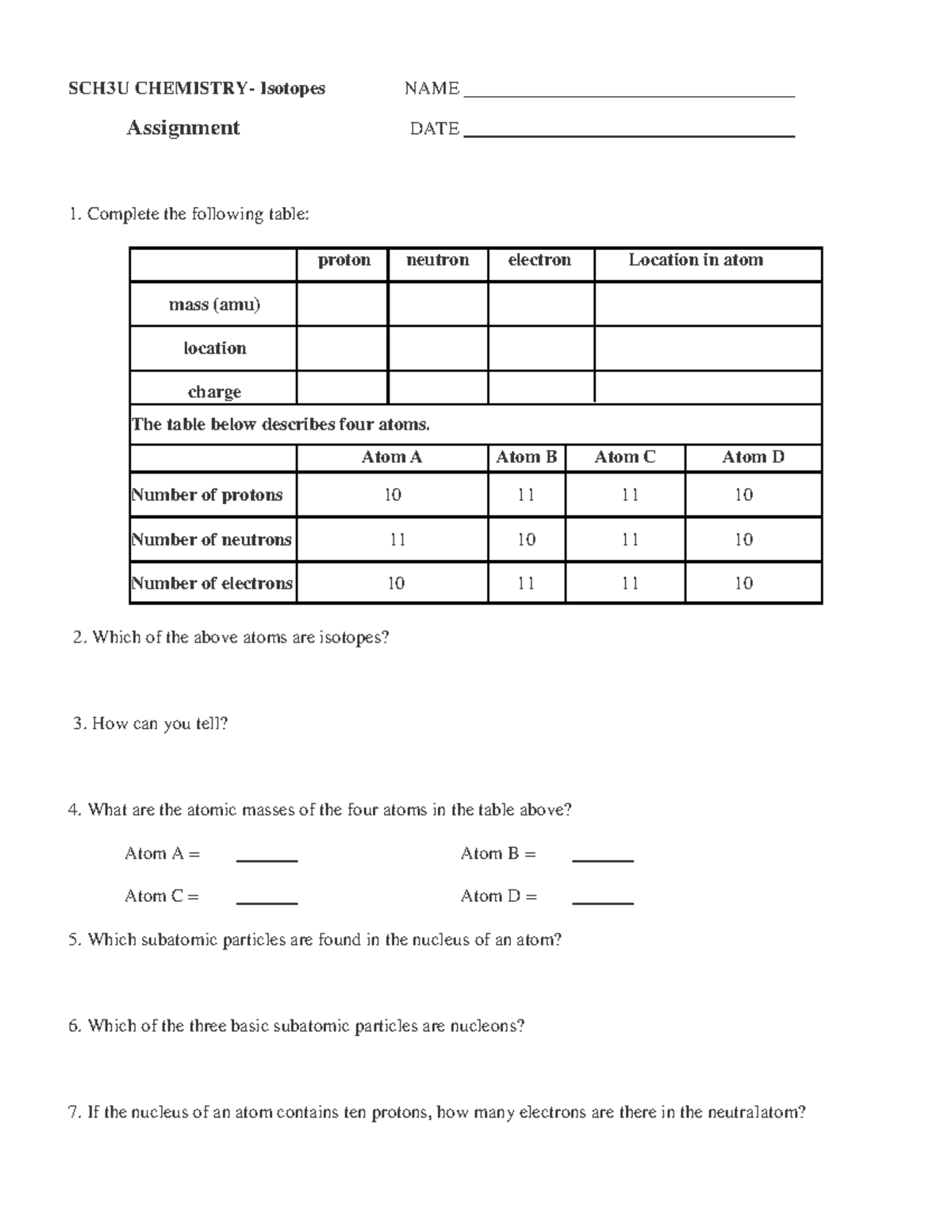 Atoms isotopes Ast - simple lecture notes on this - SCH3U CHEMISTRY ...