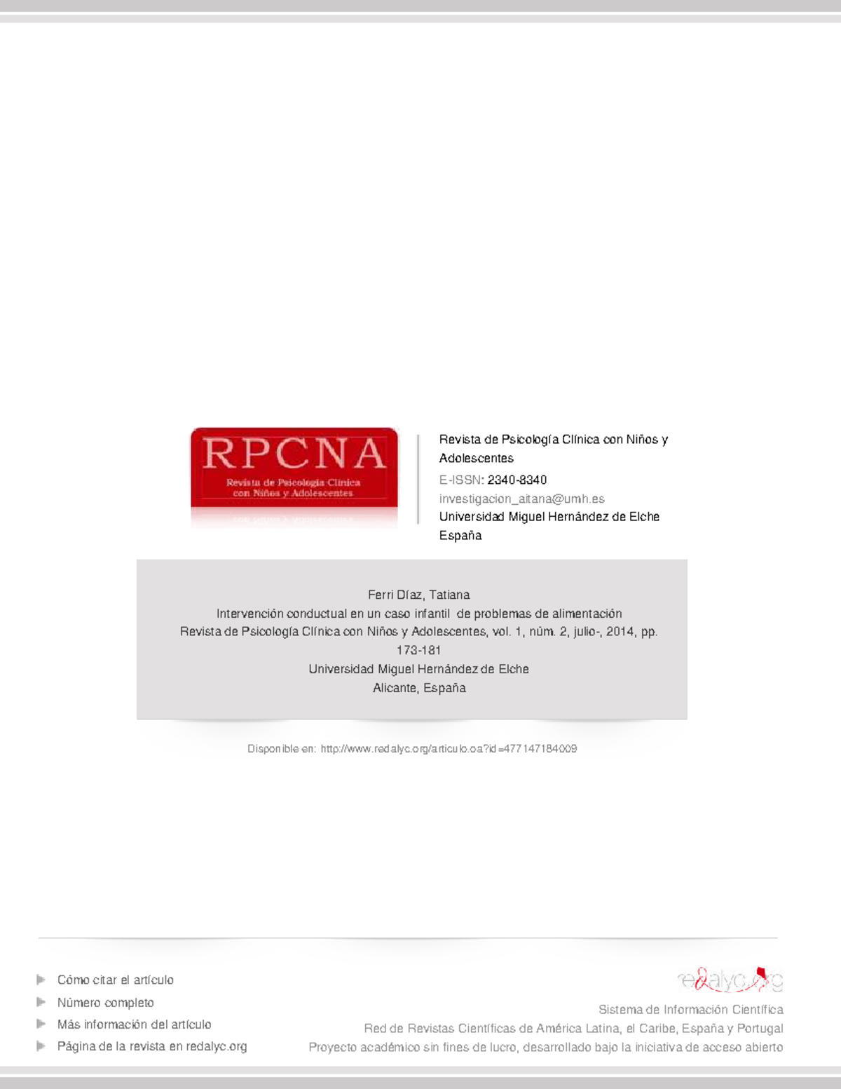 Intervención Conductual en Problemas de Alimentación Infantil - RPCNA ...