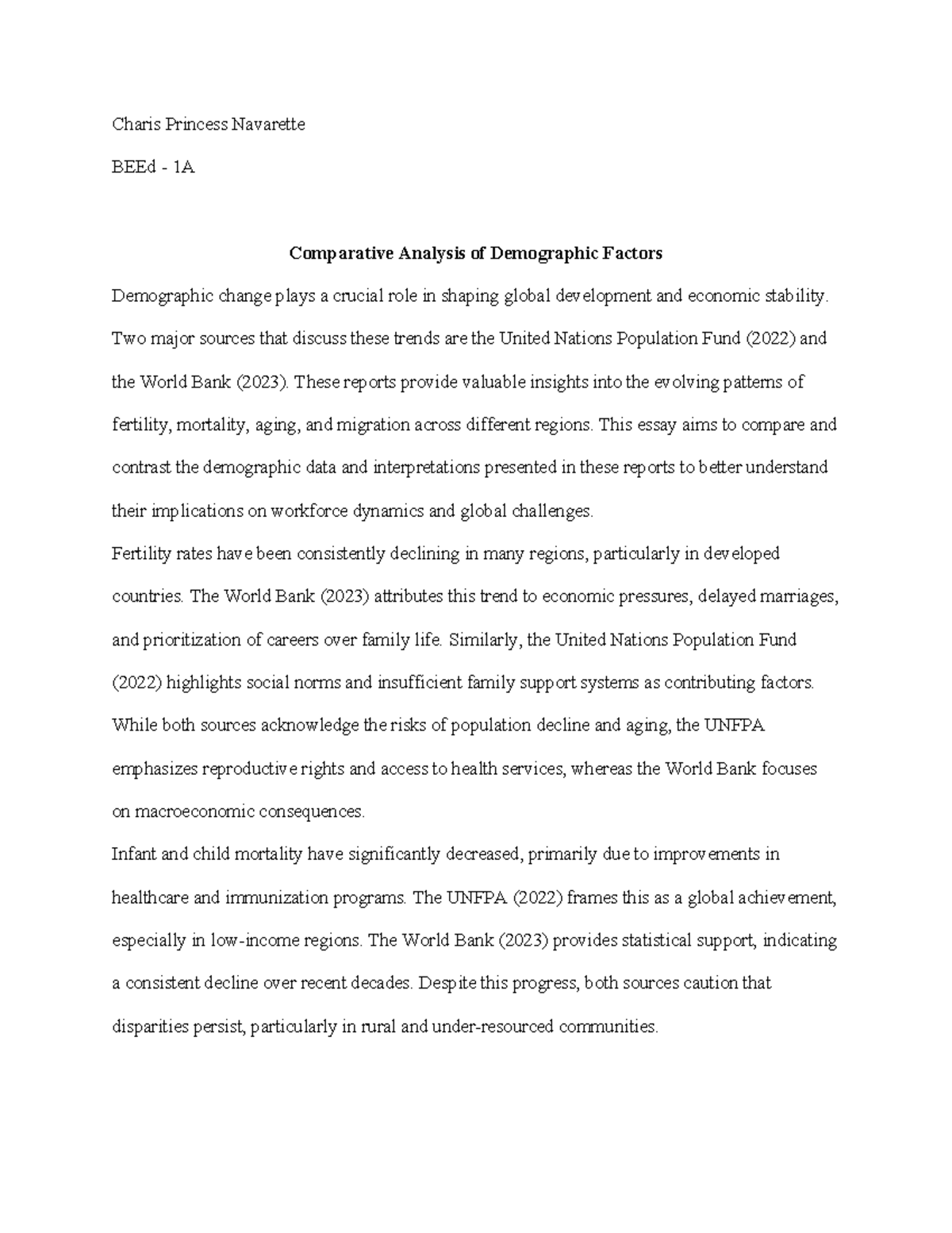 BEEd 1A Final Essay: Comparative Analysis of Demographic Factors and ...
