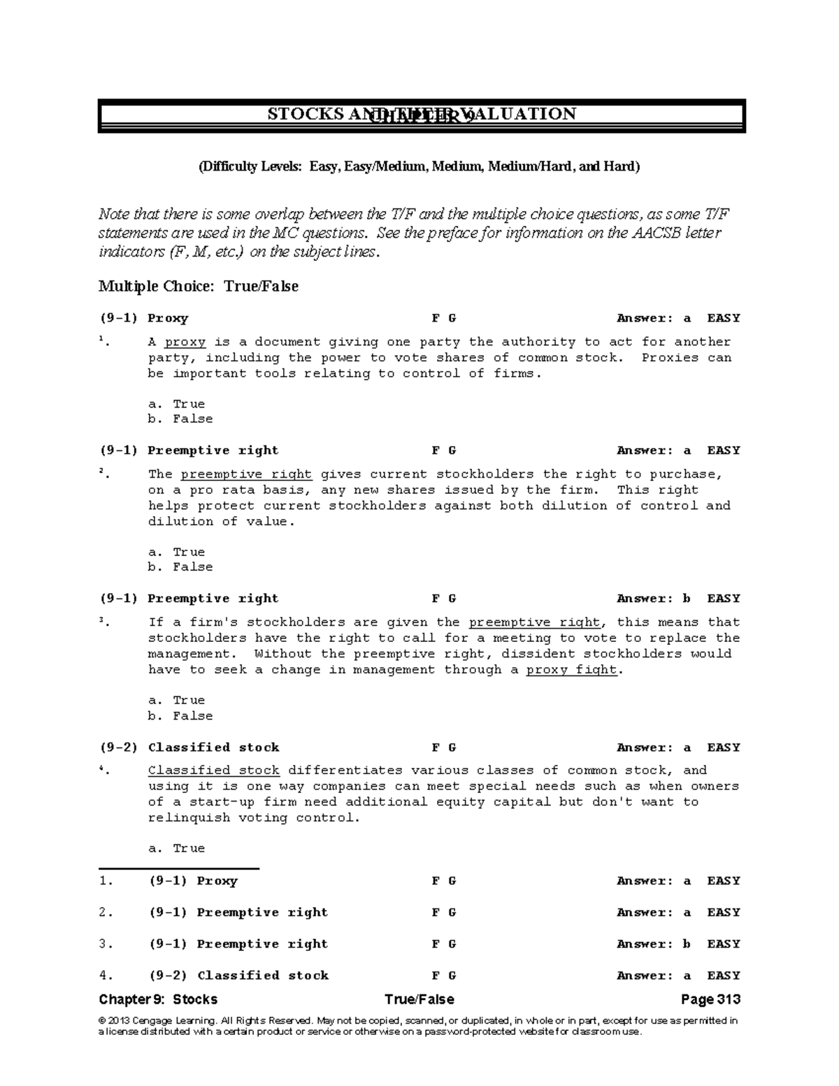stocks valuation - (Difficulty Levels: Easy, Easy/Medium, Medium ...