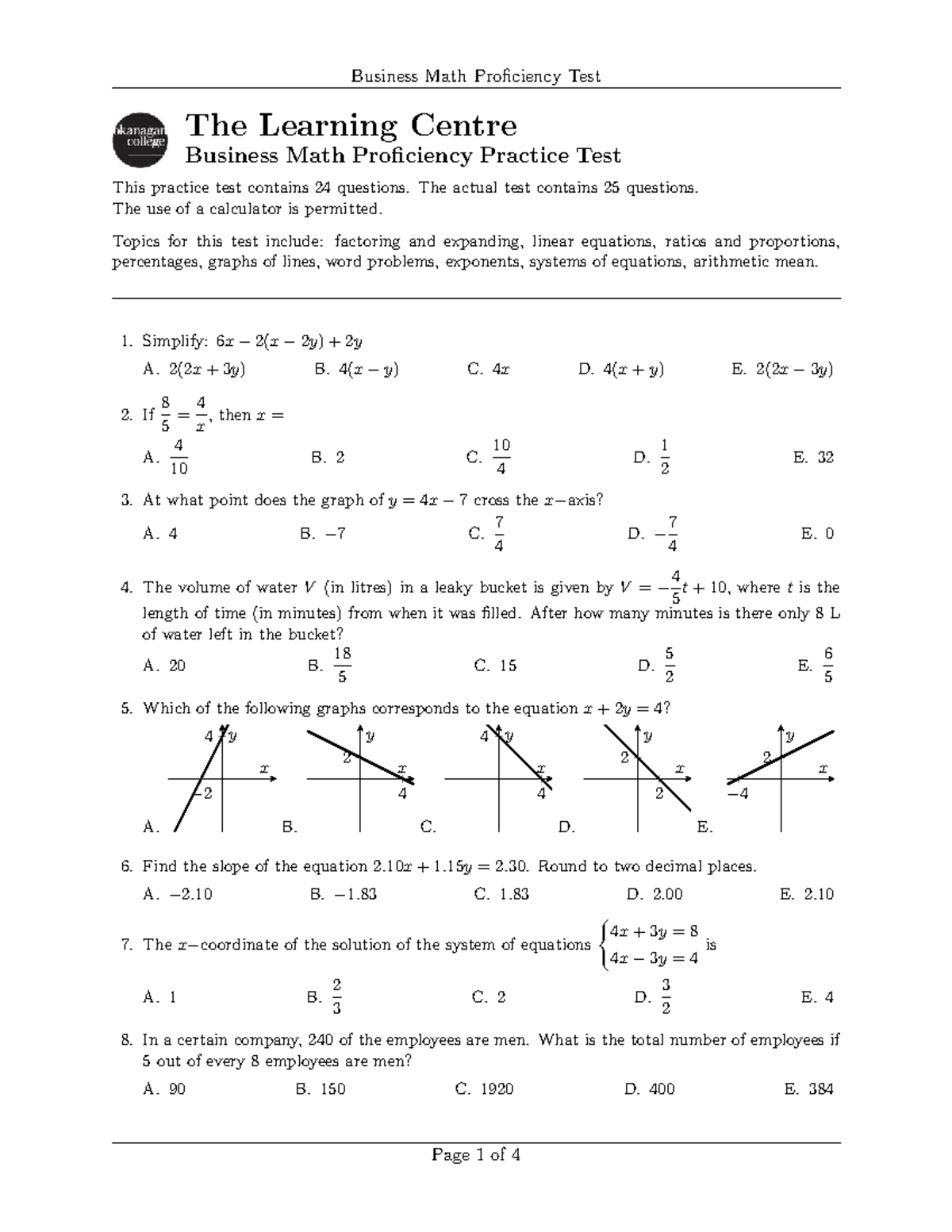 Business Math Proficiency Test (Course Code: BMP 101) - Practice ...