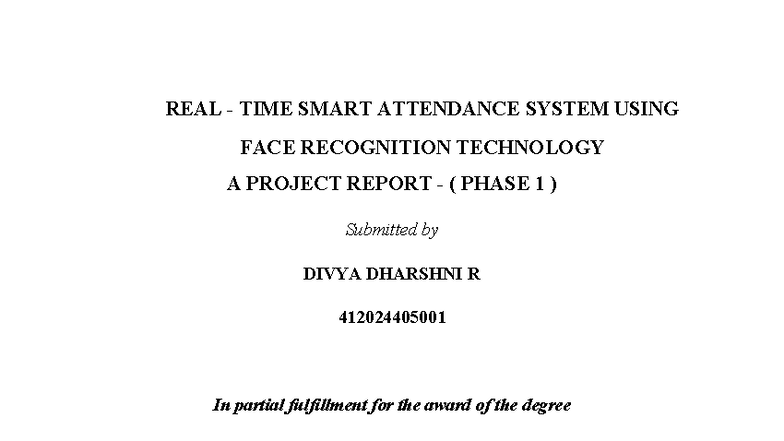 Real Time Smart Attendance System Using Face Recognition (Phase 1 ...