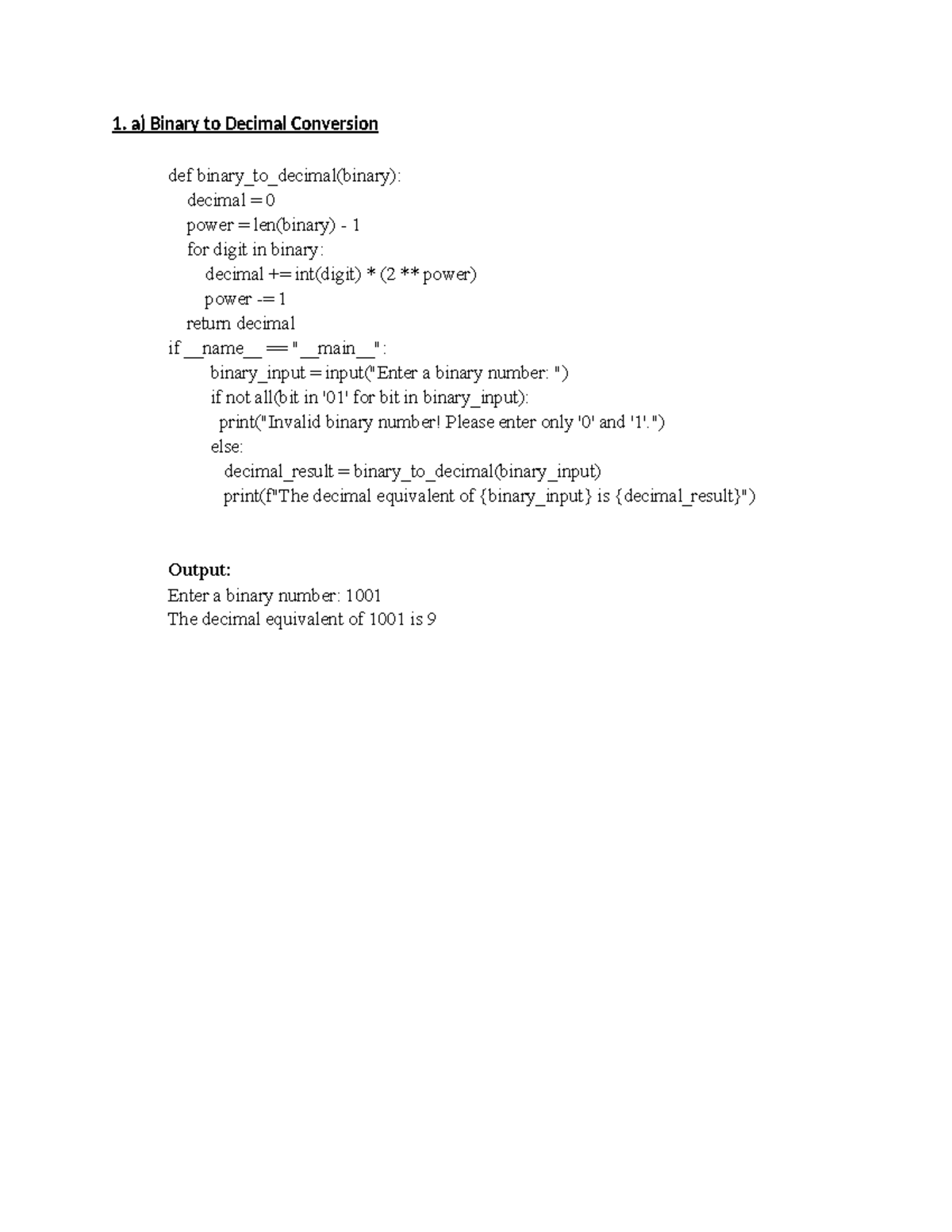 DE Pgms - Digital Electronics Practical Programs - a) Binary to Decimal ...